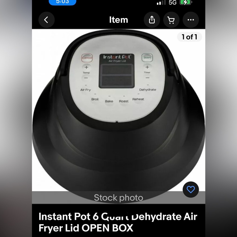 Instant Pot Black Air Fryer Lid